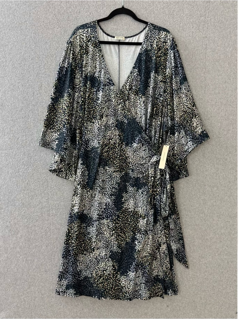 Kiyonna Womens Plus Size 5X 30-32 Gemini Wrap Midi Dress Blue Green Multicolored